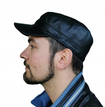 Černá pánská kožená kšiltovka Patrolówka kožená 56cm Polský Výrobek