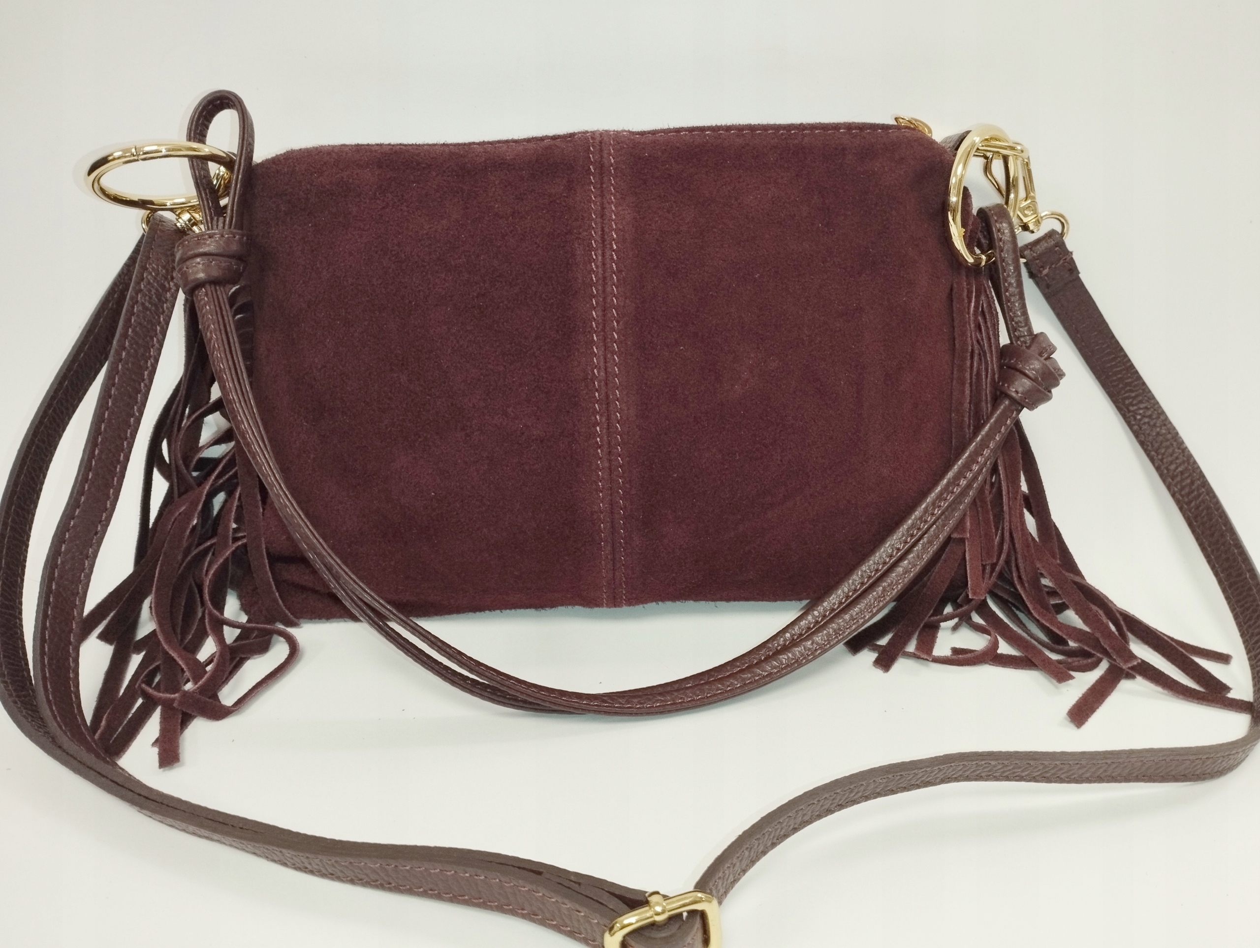 Vera Pelle kabelka přes rameno semišová bordó s třásněmi