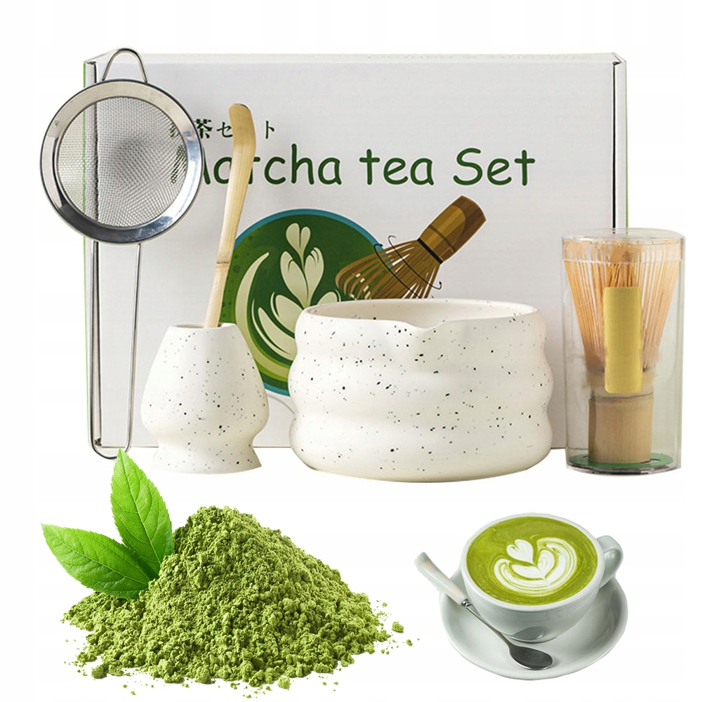 Sada Na Matchu 5V1 Keramická Šálek Metlička Čajová Lžička Matcha