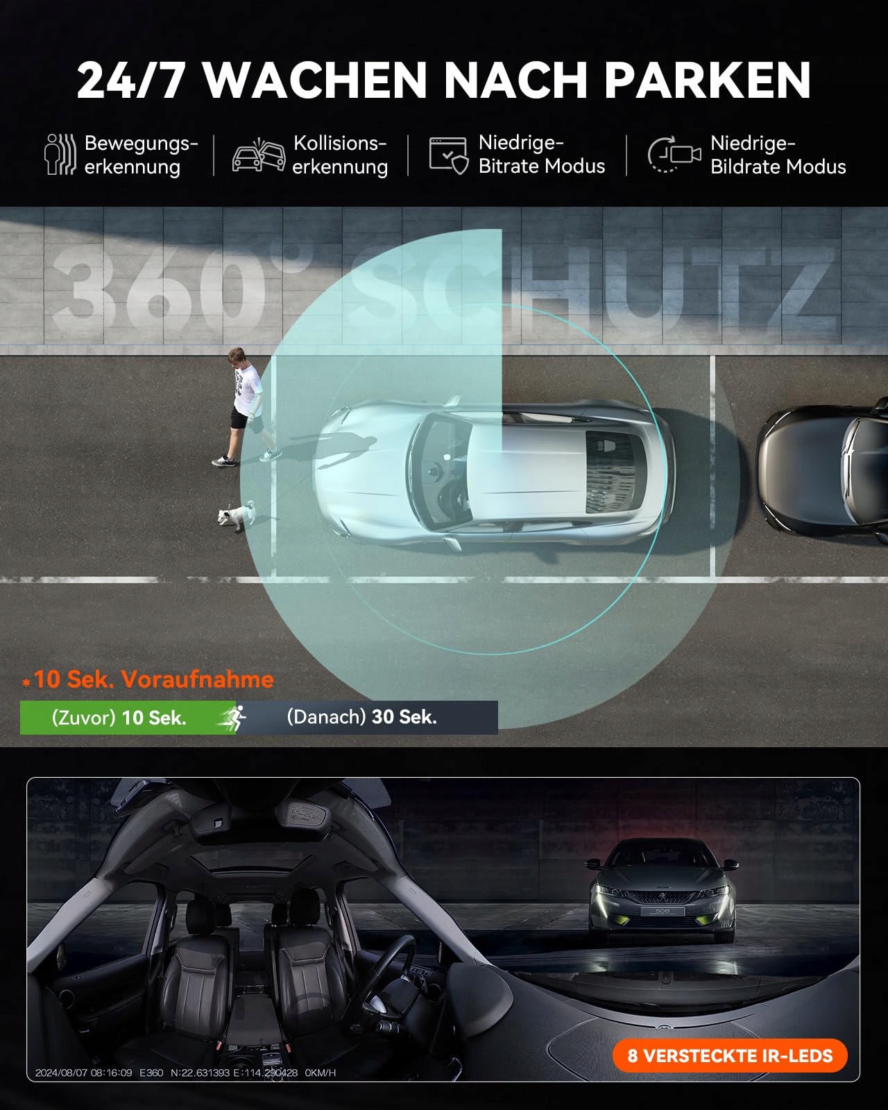 VANTRUE E360 ACE Kamera Samochodowa 360° 5.2K HDR Nocna z Aplikacją — miniatura 7