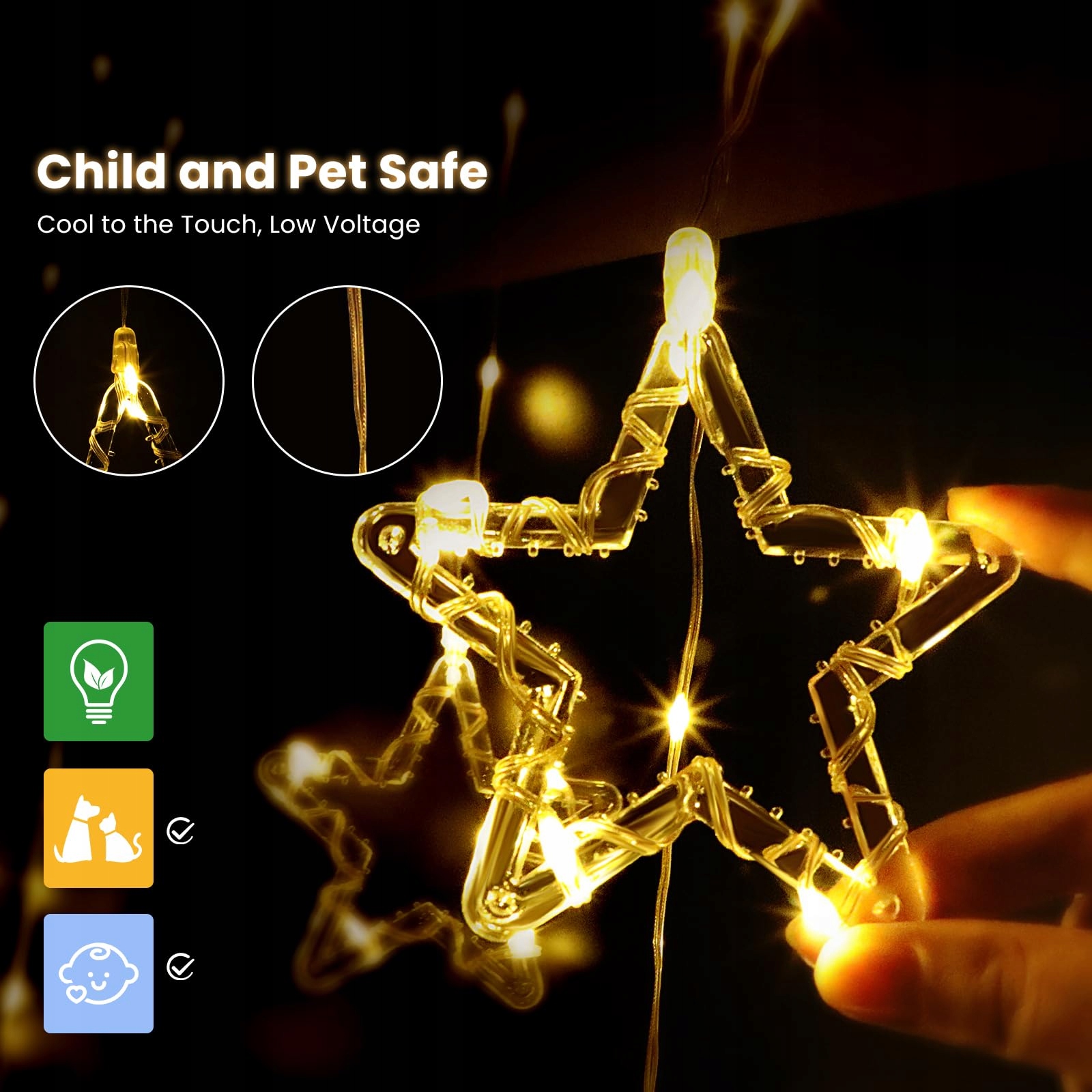 Kurtyna Świetlna Gwiazdki LED Z Haczykami USB Na Okno 144 LED DazSpirit — miniatura 5