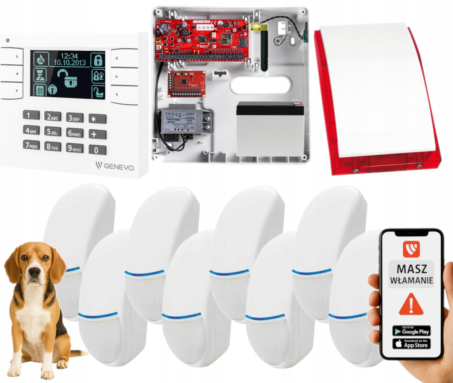 System Alarmowy PRIMA64Q Strefa Nocna Panel LCD Gsm 8 Czujek Pet Aplikacja