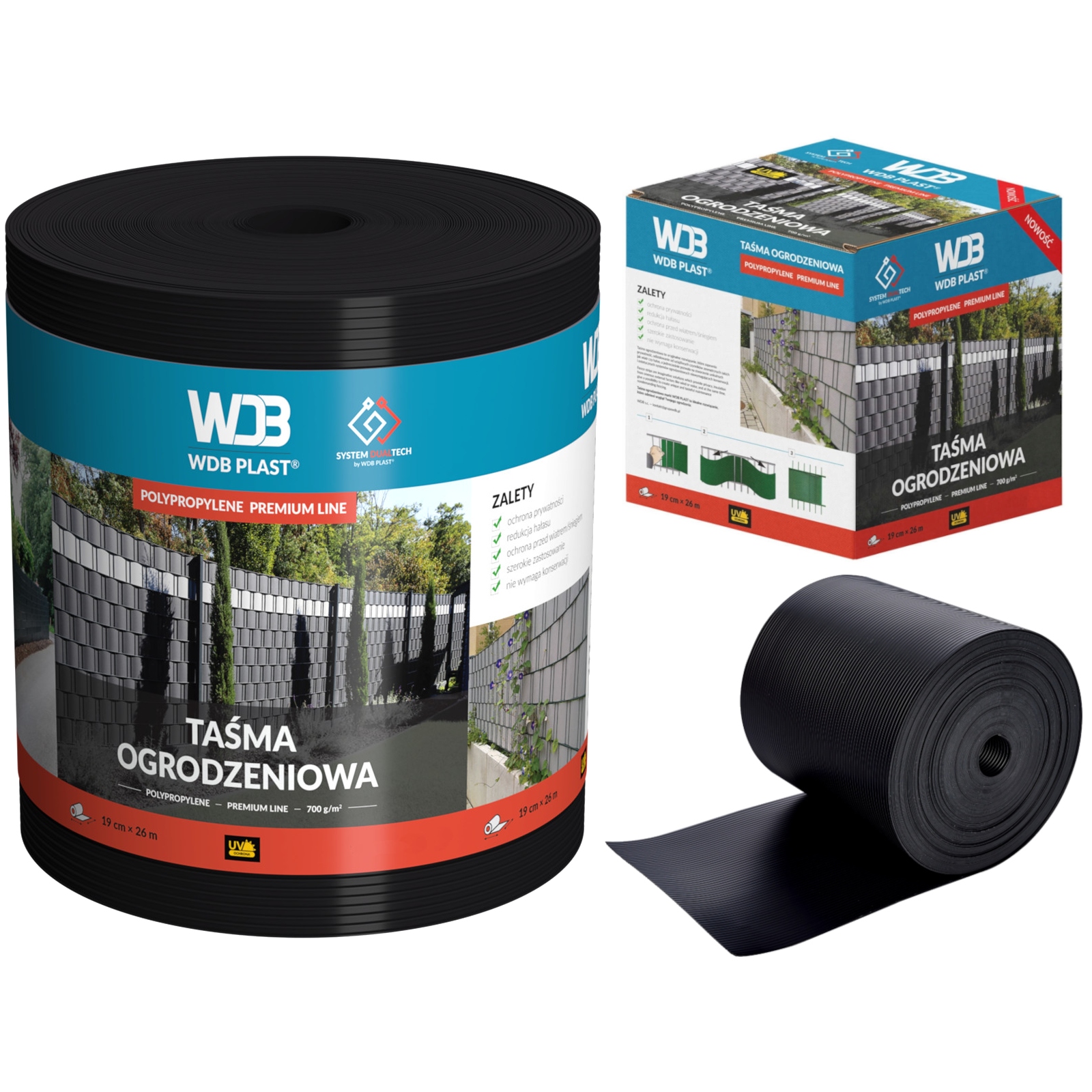 Taśma Ogrodzeniowa Premium Czarna 19cmx26m Osłona Ogrodzenie Panelowe Płot
