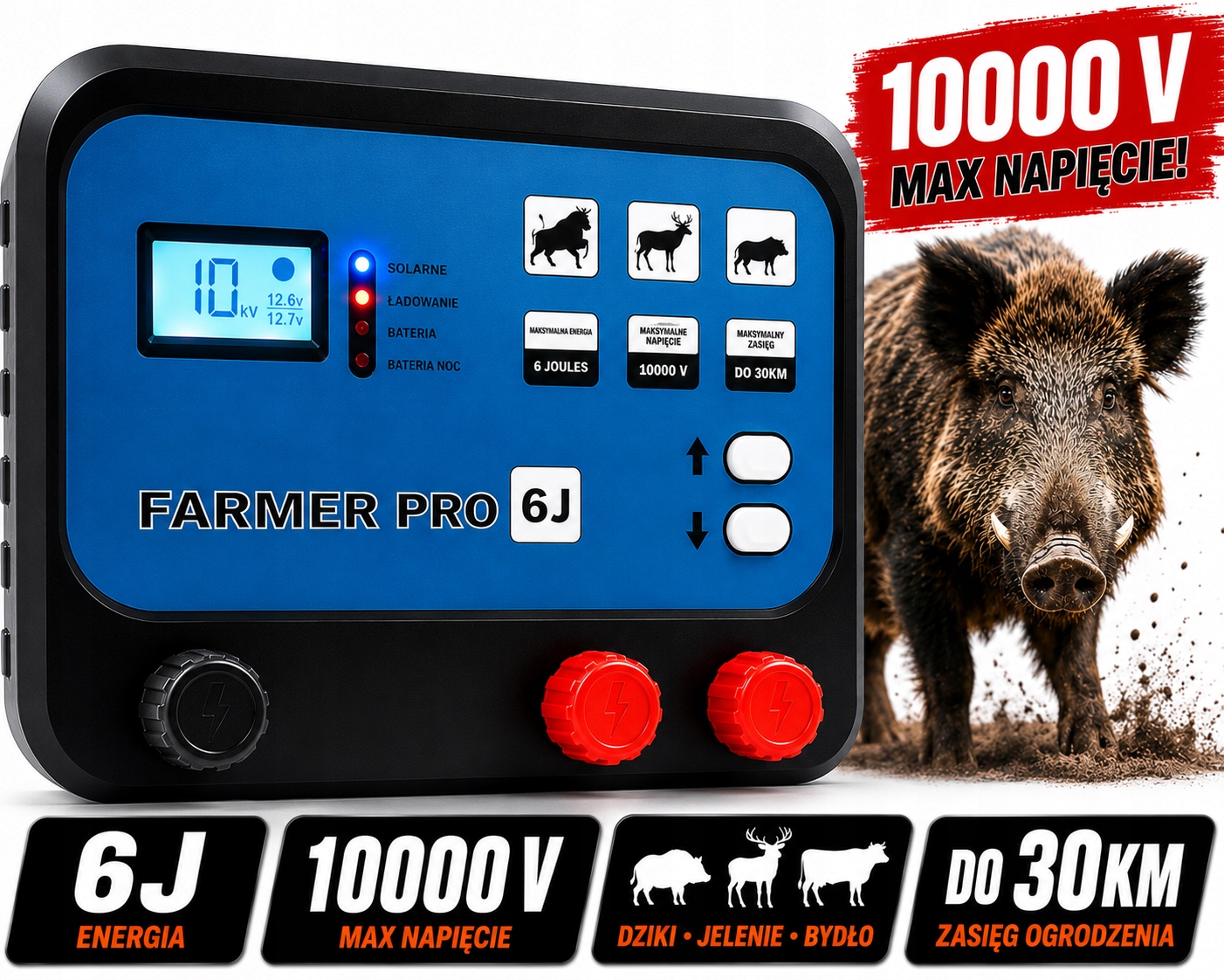 ELEKTRYCZNY PASTUCH 6J NA DZIKI SIEĆ AKUMULATOR KONIE