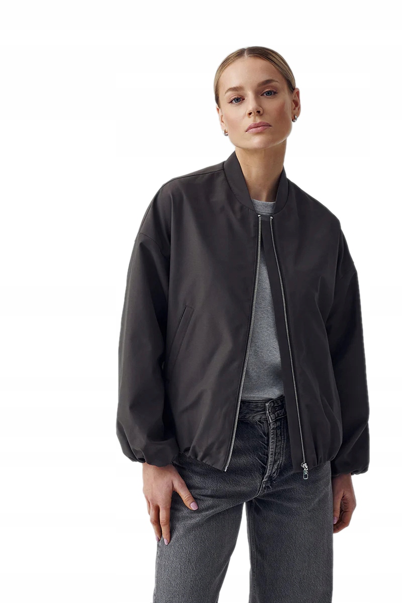 Dámská Šedá Bunda Bomber Jarní Bez Kapuce Módní Natt Janbor M