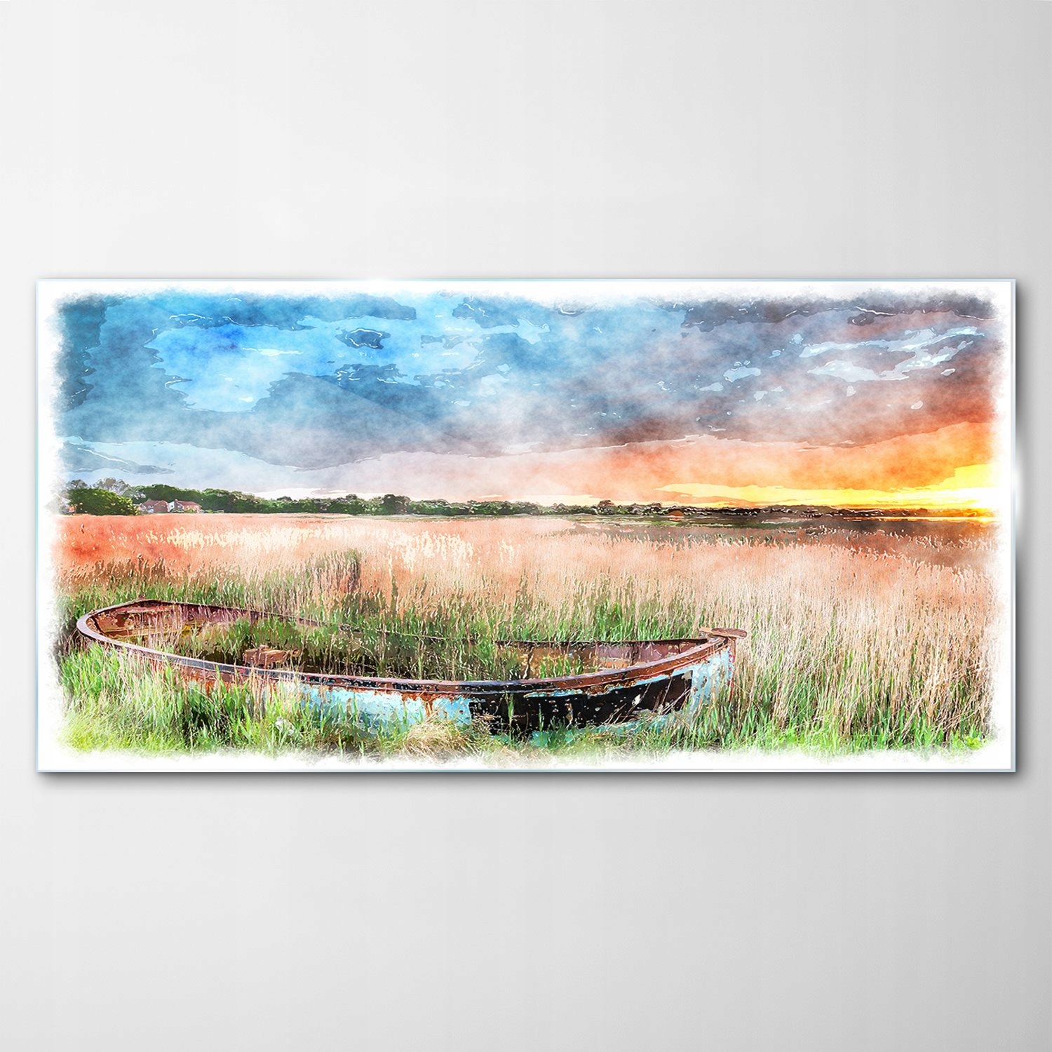

Obraz Szklany Dekor Wschód Słońca Łódki 120x60