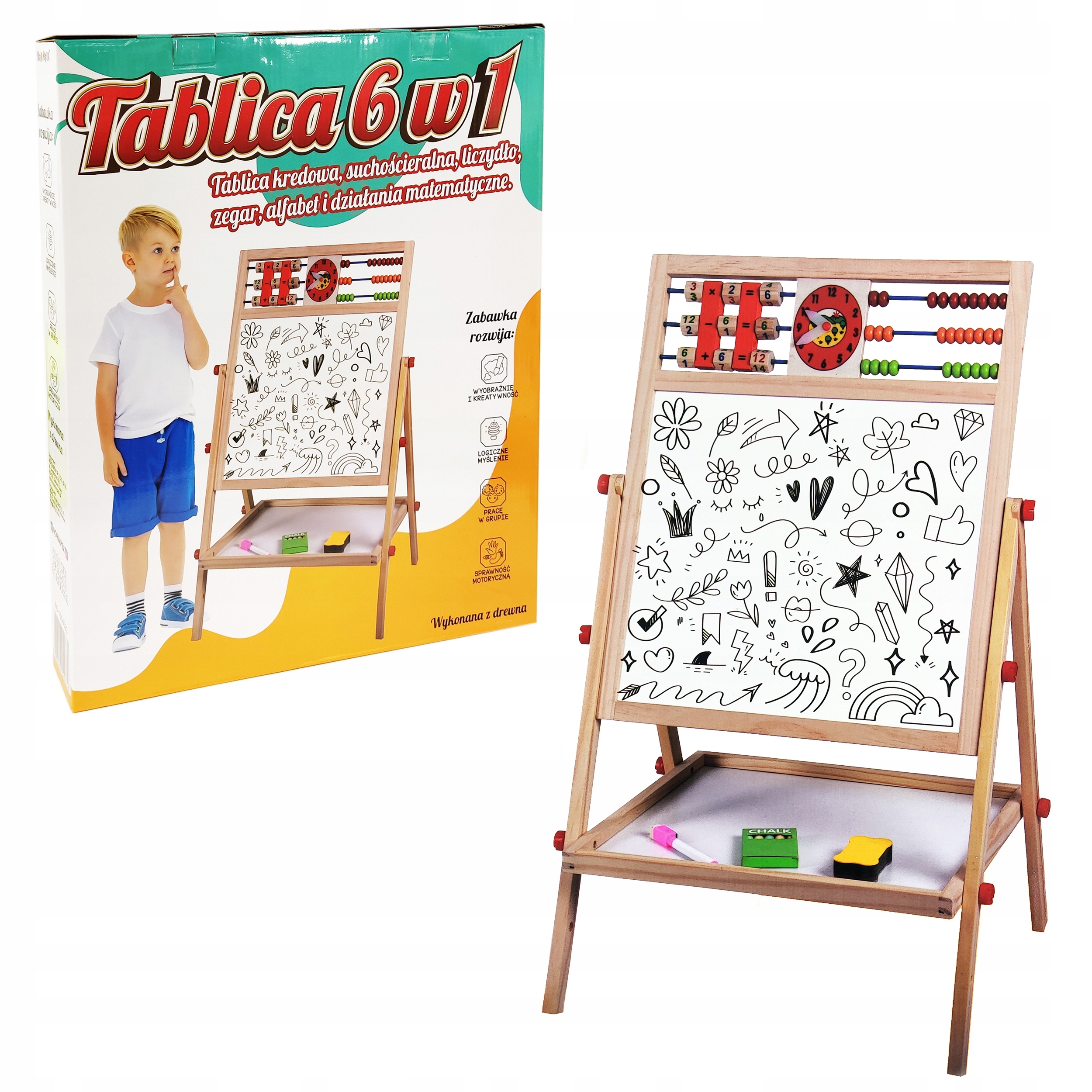 TABLICA 6w1 DREWNIANA WIELOFUNKCYJNA STOJĄCA