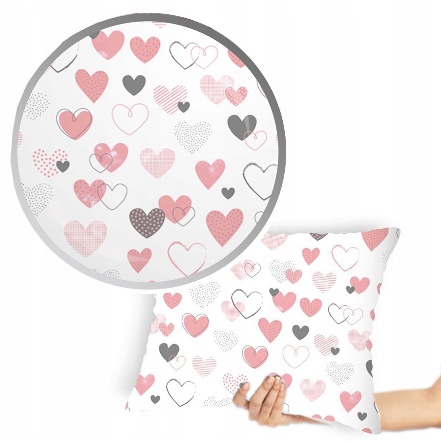 

Poszewka 40x60 cm biała w serduszka róż bawełna