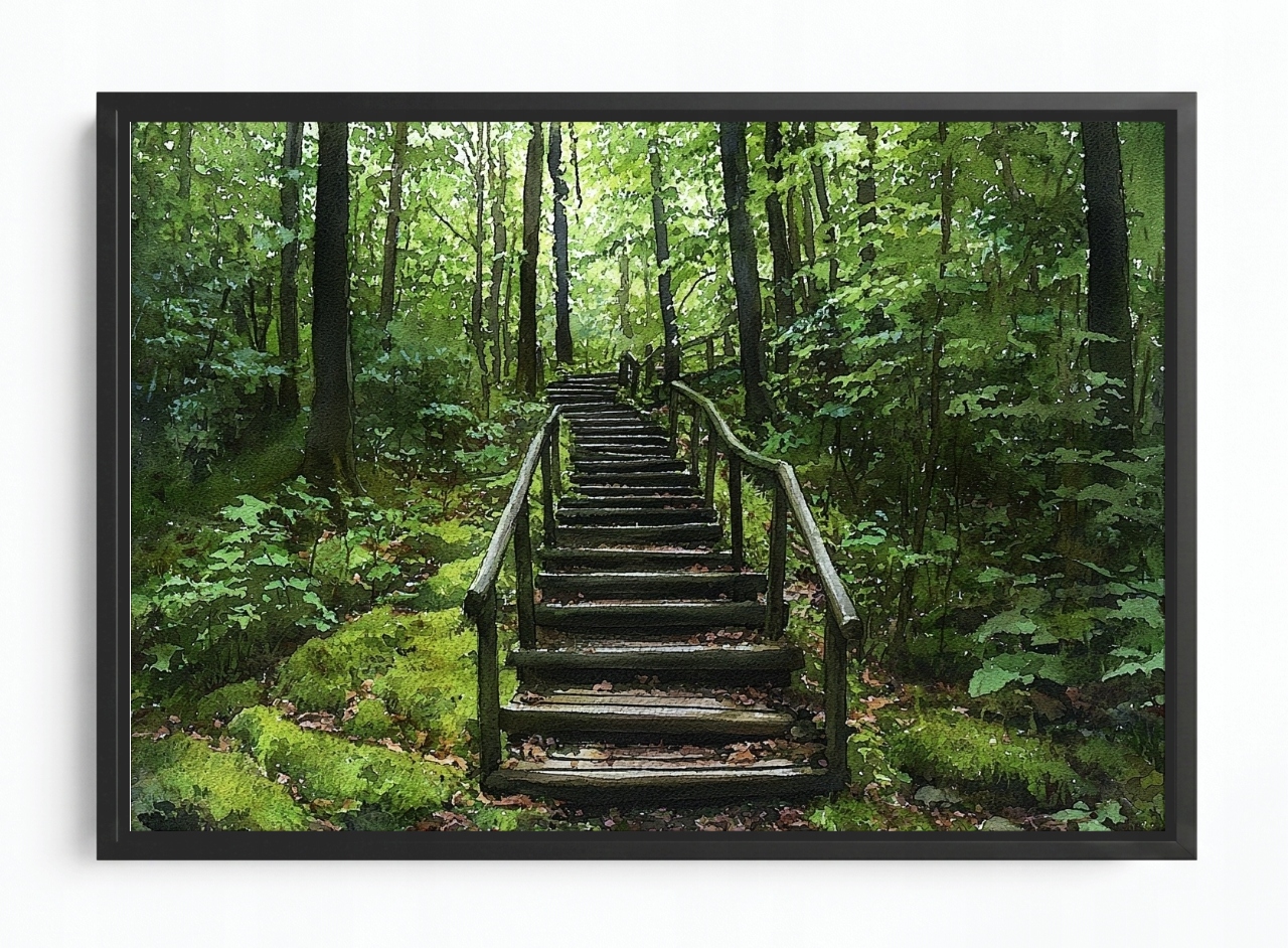 Obraz Rám Americký Box Krajina Kopec Les Stromy Schody Stezka 120x80