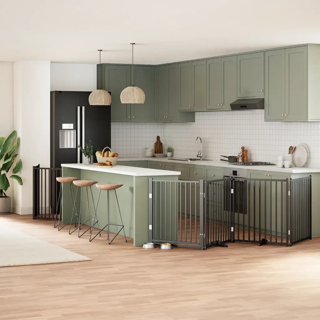 Zábrana pro psy s dvířky skládací 6 panelů černá 480 cm topol Černý 3155741