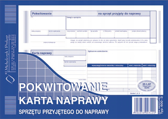 

Druk Pokwitowanie Karta Naprawy typ 600-3 form A5