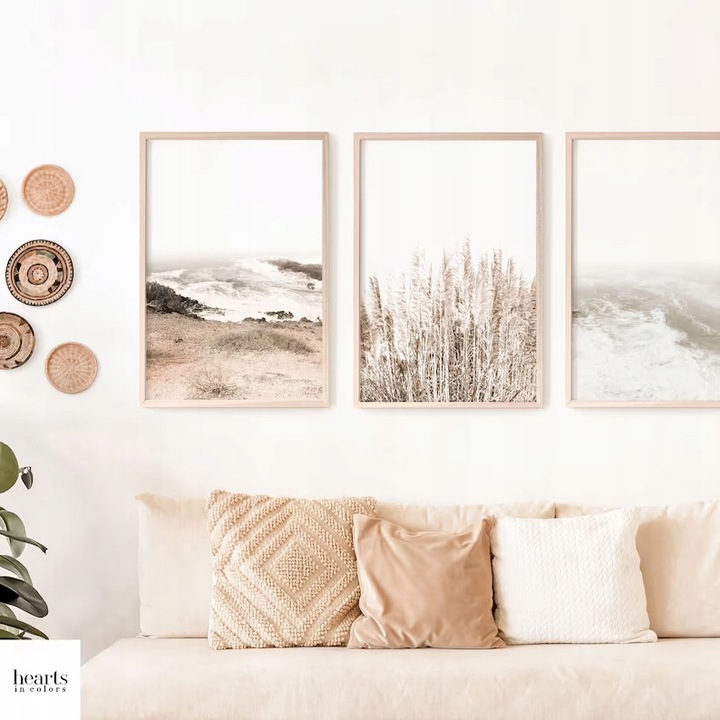3 ks Sada Plakát boho tráva pampová pláž 50x70 cm Fine Art Printy