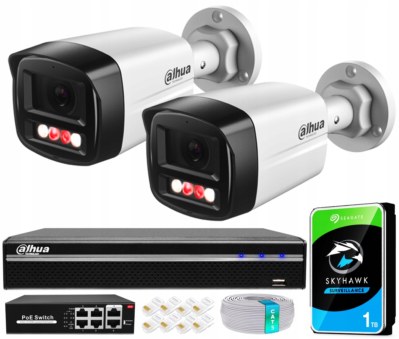 Zestaw Monitoringu Dahua 4MPx 2 Kamery IPC-HFW1439TL1-A-IL Zewnętrzne PoE