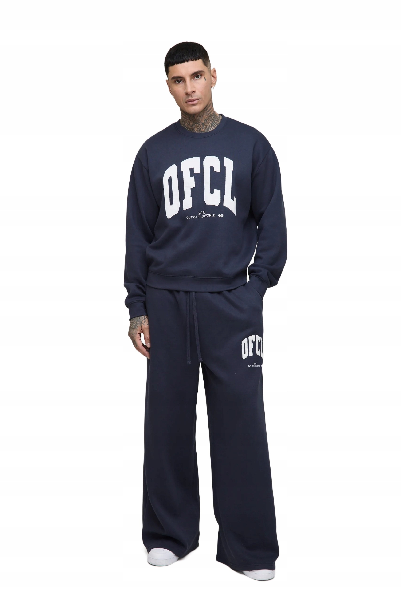 Boohooman Pánský Tmavě Modrý Teplákovka Komplet S Potiskem Ofcl Dlouhý Rukáv S Z3A