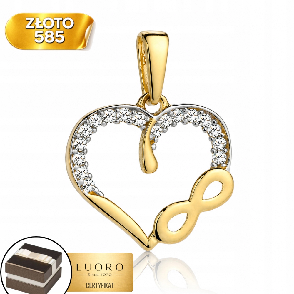 Přívěsek Zlatý 585 14K Srdce Nekonečno Zirkon 1,8 CM Elegantní