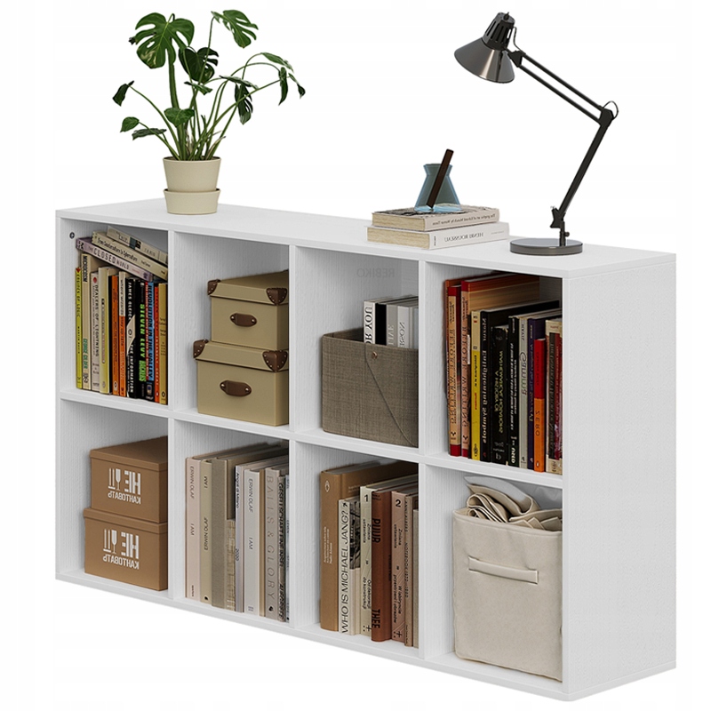 Regál Otvorená Komoda Kostka 4x2 Priestranná Biela Loft Kancelárska Moderná 130CM