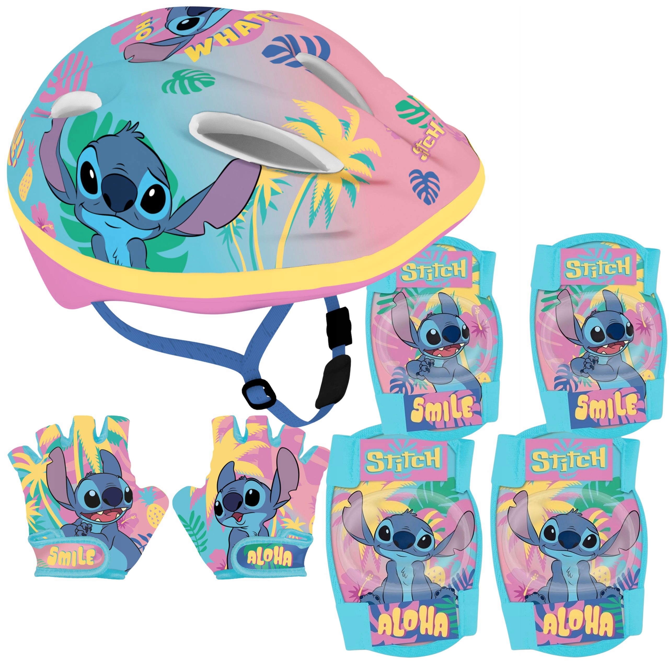 Zestaw Stitch Kask Ochraniacze Na Łokcie Kolana Rękawiczki Dla Dzieci Rower