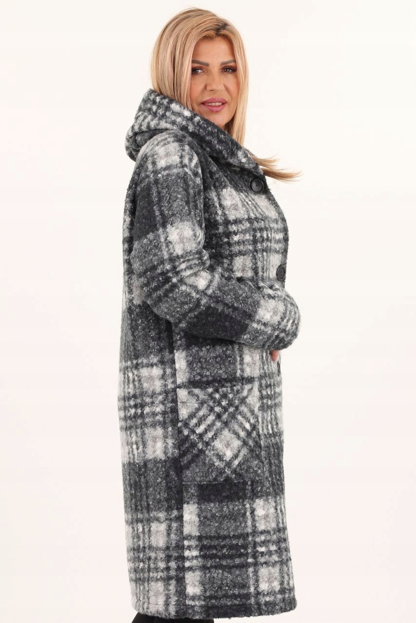 PŁASZCZ W KRATKĘ PRZEJŚCIOWY ELEGANCKI DŁUGI POLSKI PRODUCENT DUŻE ROZMIARY Marka FEMIMODA
