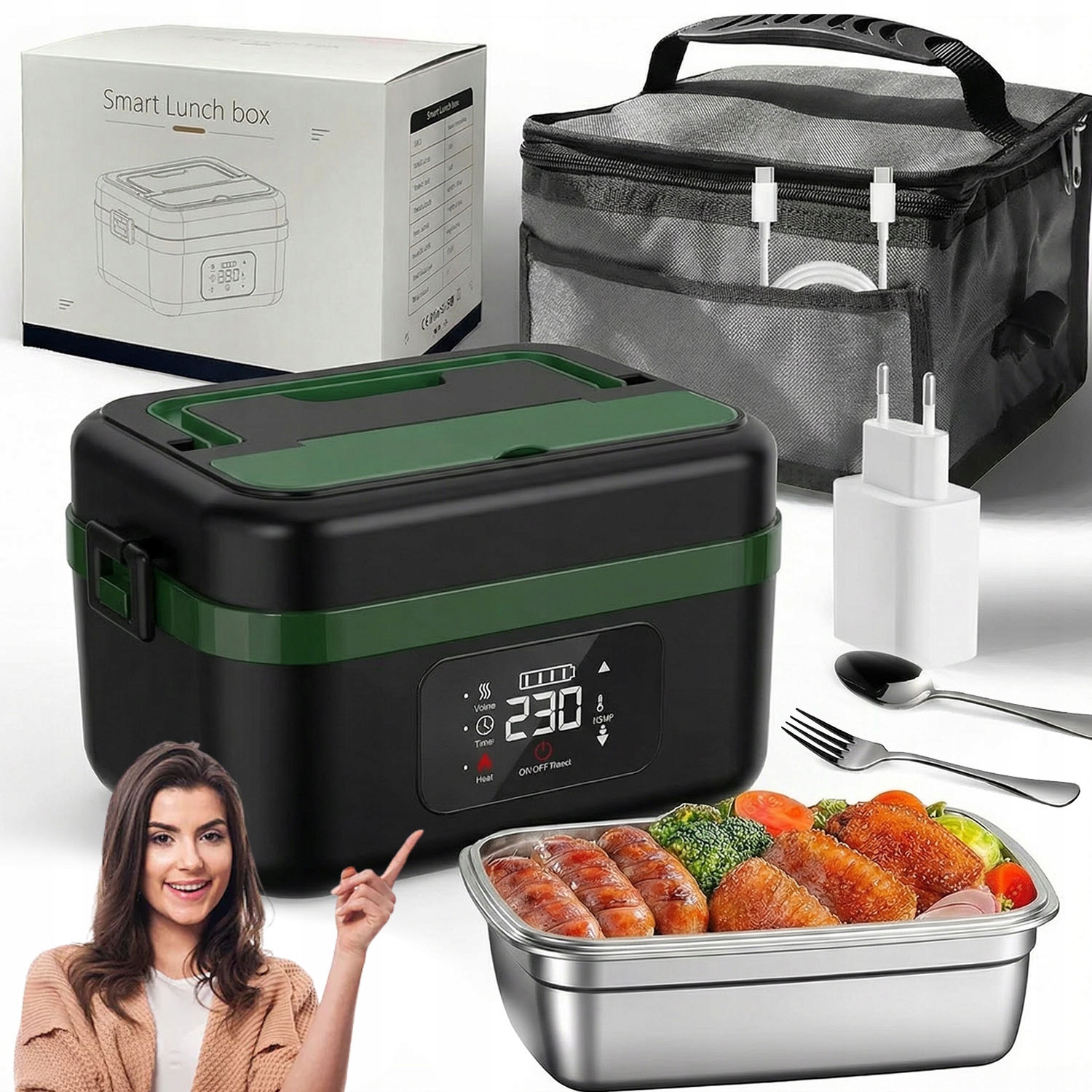 Elektricky Vyhřívaný Obědový Box Izolovaný Obědový Box 1 L Taška Vidlička Lžíce