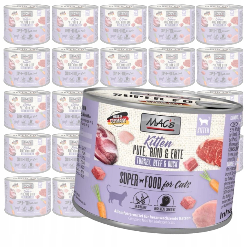 Levně MAC's Kitten Vlhké Krmivo pro koťata Krůta hovězím a kachním masem 24x200g