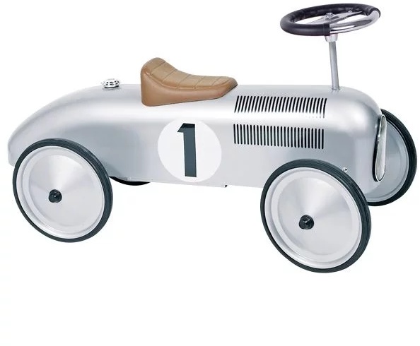 Jeździk retro wyścigowy metalowy pchacz