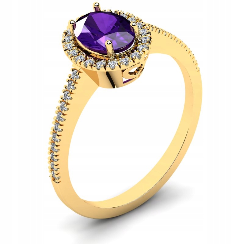 

Pierścionek Złoty Koktajlowy Z Fioletową Cyrkonią