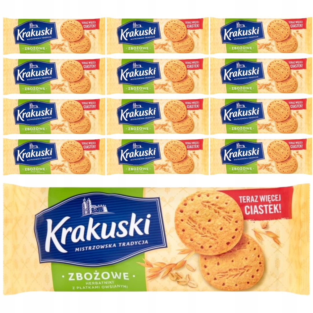 Levně Krakuski Obilné Sušenky s ovesnými vločkami 201 g x 12 kusů