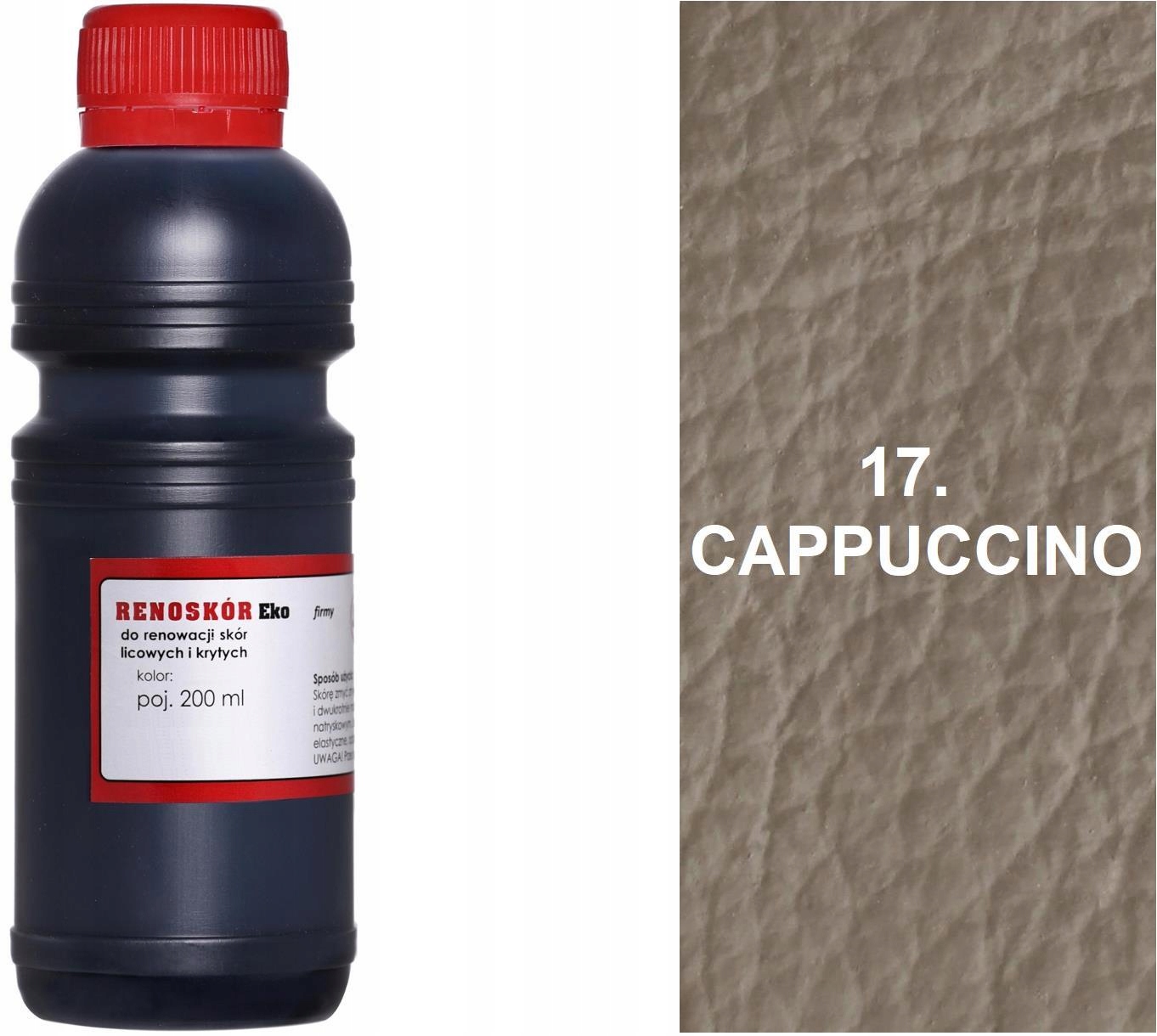 CAPPUCCINO 17 FARBA RENOSKÓR 200ml WILBRA DO SKÓRY LICOWEJ RENOWACJA LAKIER Nazwa Lakier do renowacji powierzchni naturalnej skóry licowej gładkiej Barwnik w płynie Farba