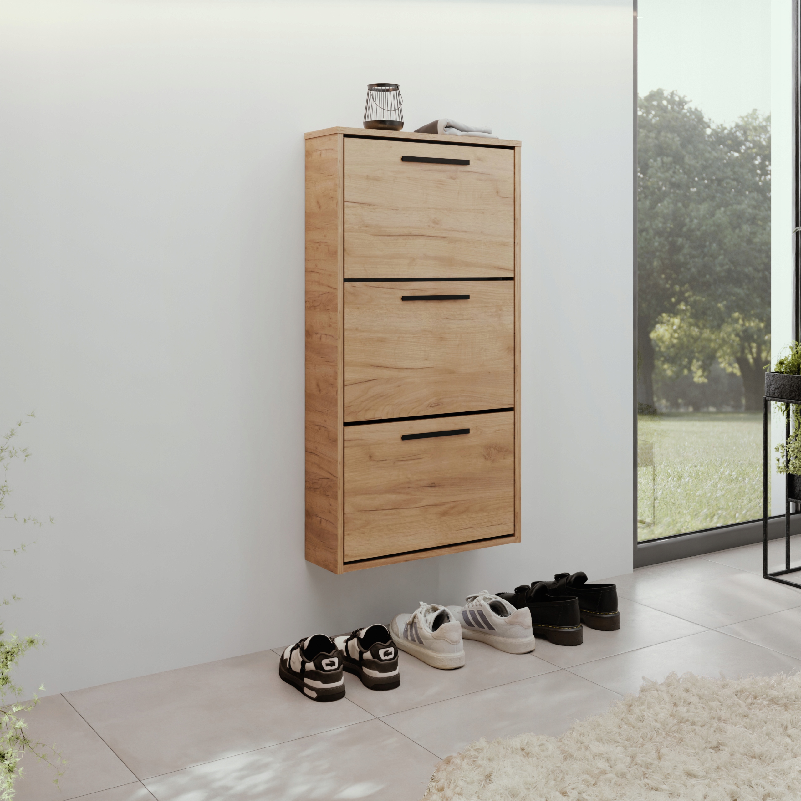 Botník s výklopným závěsem Jasper Mini Dub Craft Zlatá