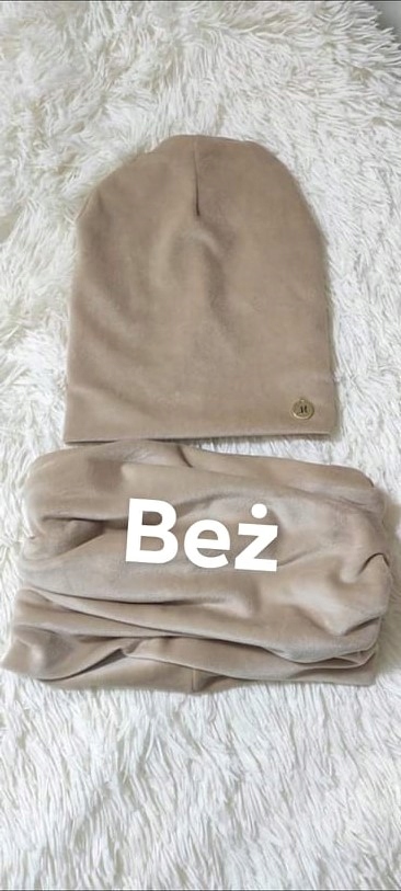 

Komplet komin+czapka welur Beżowy