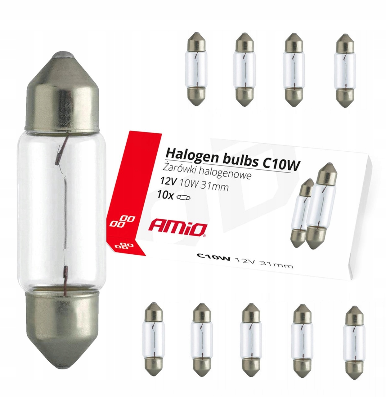 10x ŻARÓWKA ŻARÓWKI 12V RURKA RURKI SZKLANE C10W 31mm RURKOWE DO AUTA
