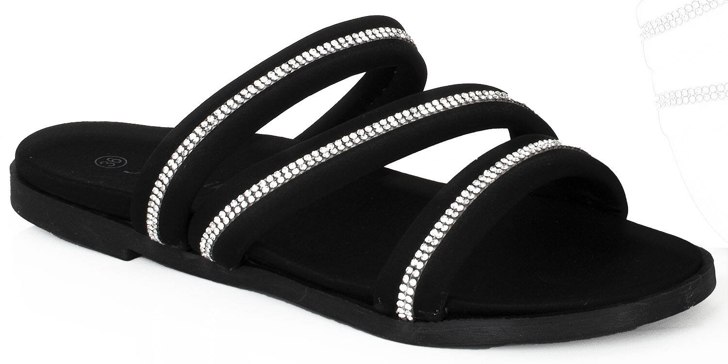 8174 CZARNE KLAPKI DAMSKIE WSUWANE PASKI 39