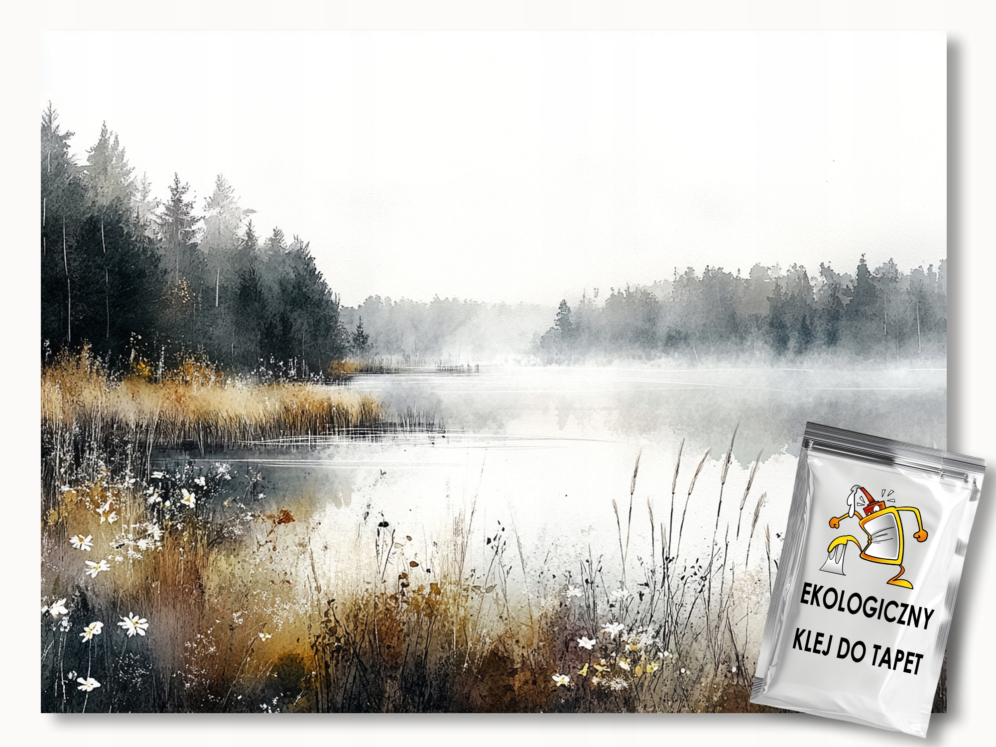 Fototapeta Flizelina Krajina Jezero Stromy Trávy Podzim Mlha 368x254 130g