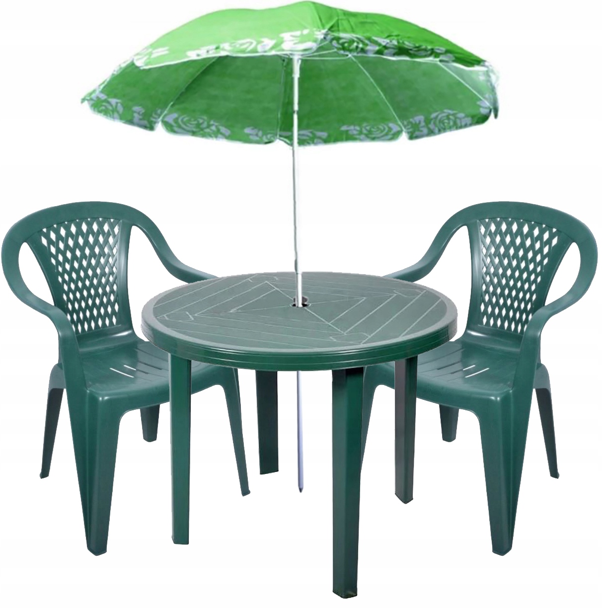 

Zestaw Plastikowy 2+1 Krzesła Stół Parasol Zielony