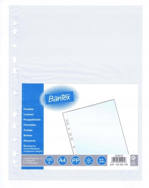 

Koszulki biurowe groszkowe Bantex A4 50mic 100 szt