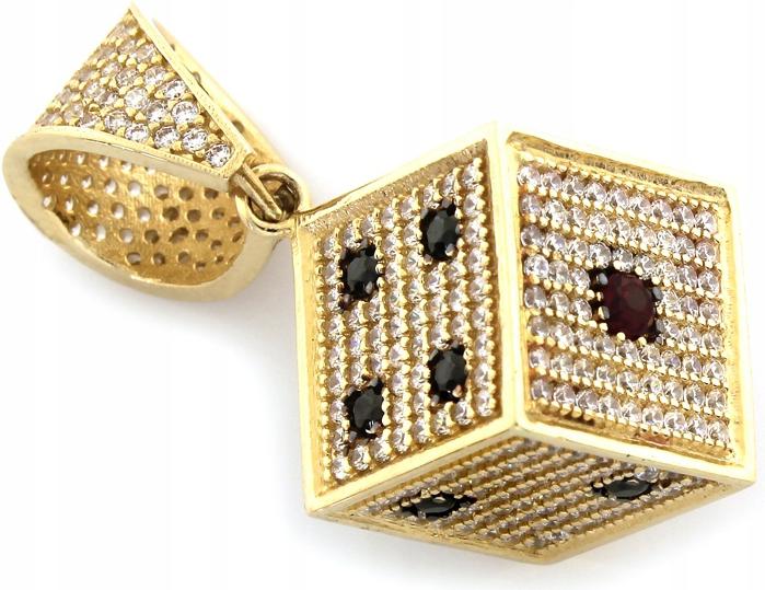 Zlatý přívěsek 585, efektní kostka se zirkony, přívěsek na řetízek