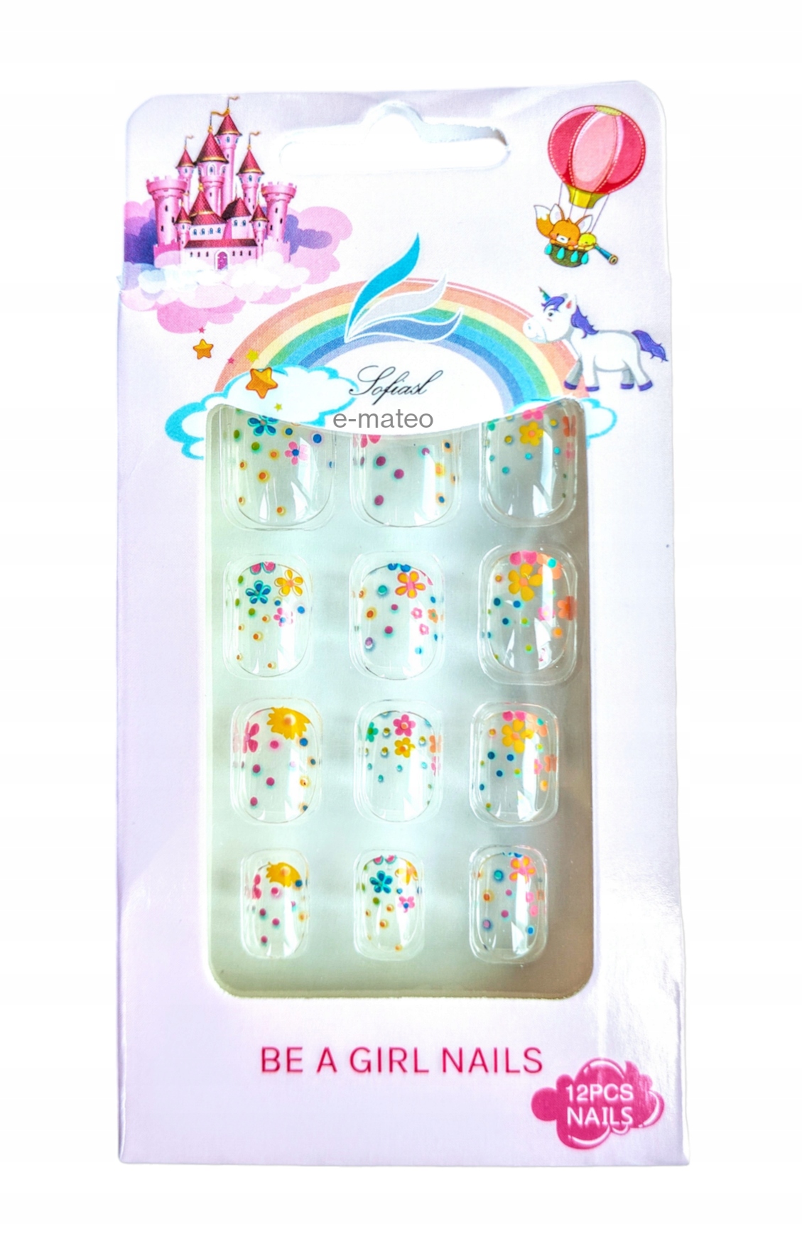 SZTUCZNE PAZNOKCIE TIPSY DLA DZIECI SAMOPRZYLEPNE KOLOROWE