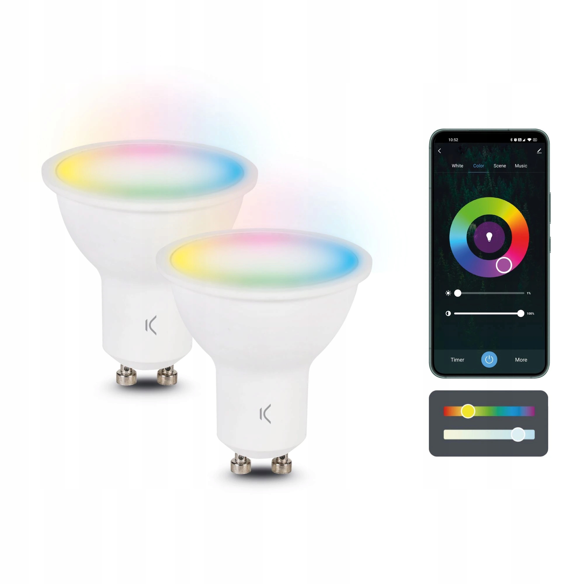 Ksix 2ks chytrých žárovek SmartLED, 55W, 400lm, GU10, Rgb Cct