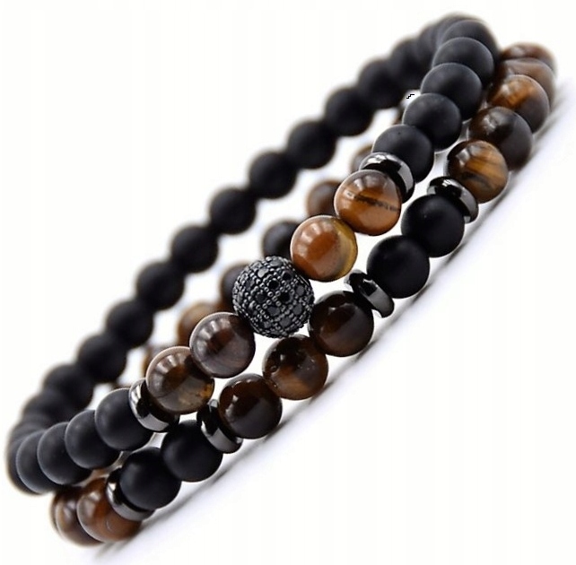 

Bransoletka Męska Zestaw 2W1 Kamień Agat Tiger Eye