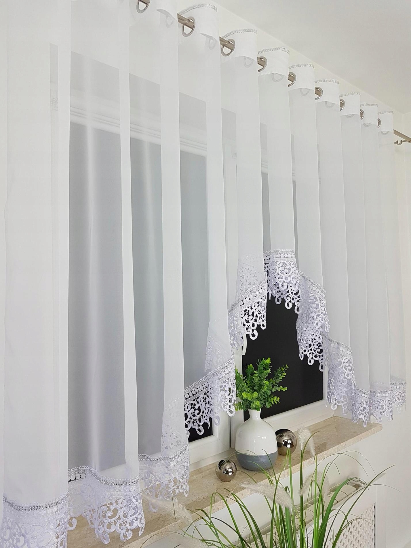 Firana Gotowa Z Woalu Biała Przelotki Do Pokoju Salonu Gipiura Cyrkonie