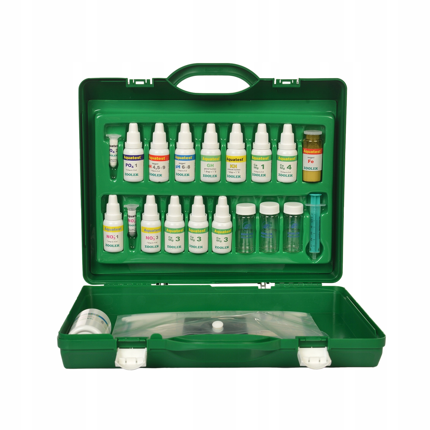 Levně Aquaset 2 Flora 10 Testů Kufr na měření Fe Po4 No3 Gh Kh pH CaMg K Co2