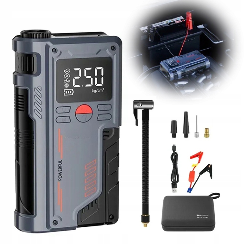Přenosný Startér Do Auta 4V1 Vzduchová Pumpa Kompresor Power Bank