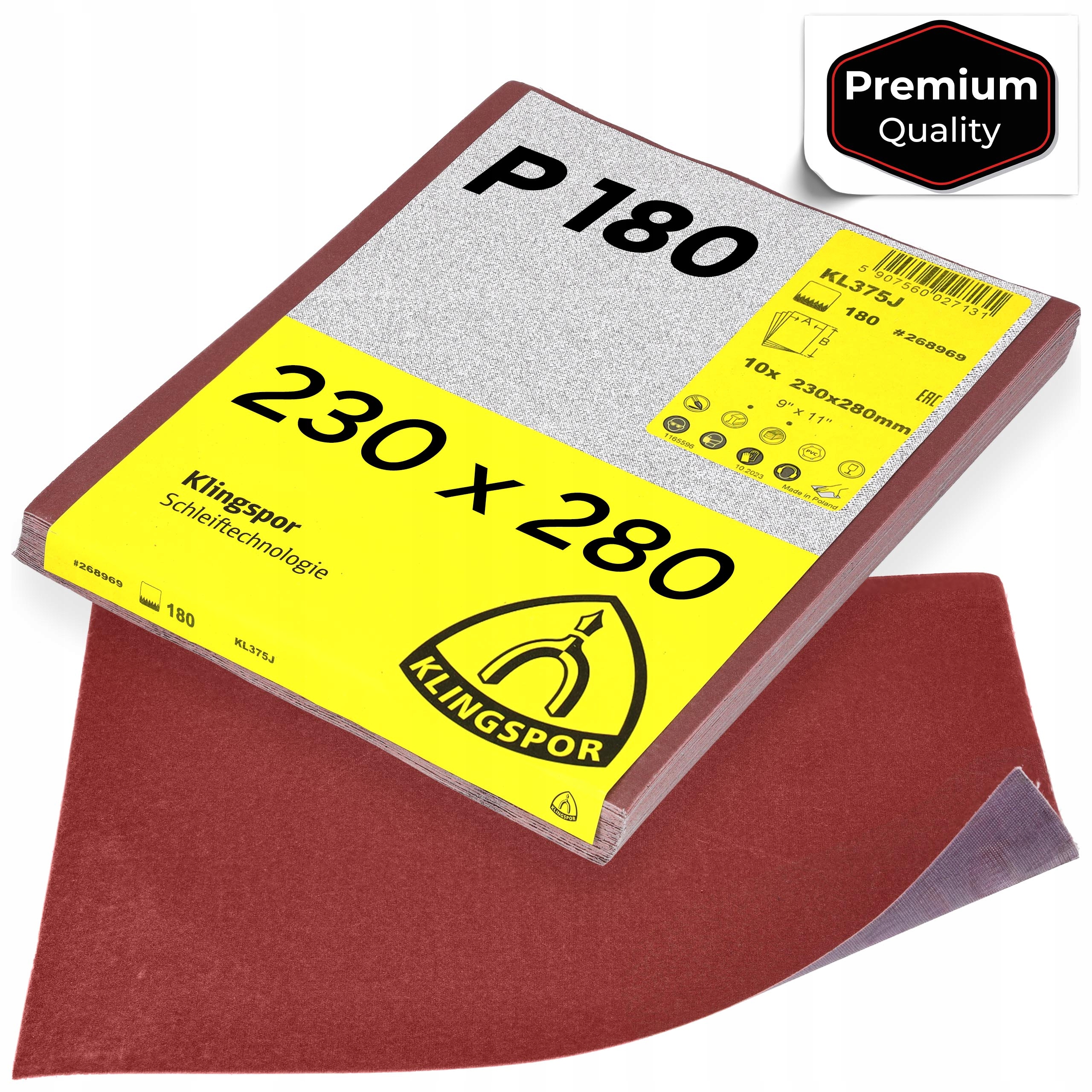 10x Papier ścierny arkusz 230x280mm Klingspor gradacja 180, Pl 28C