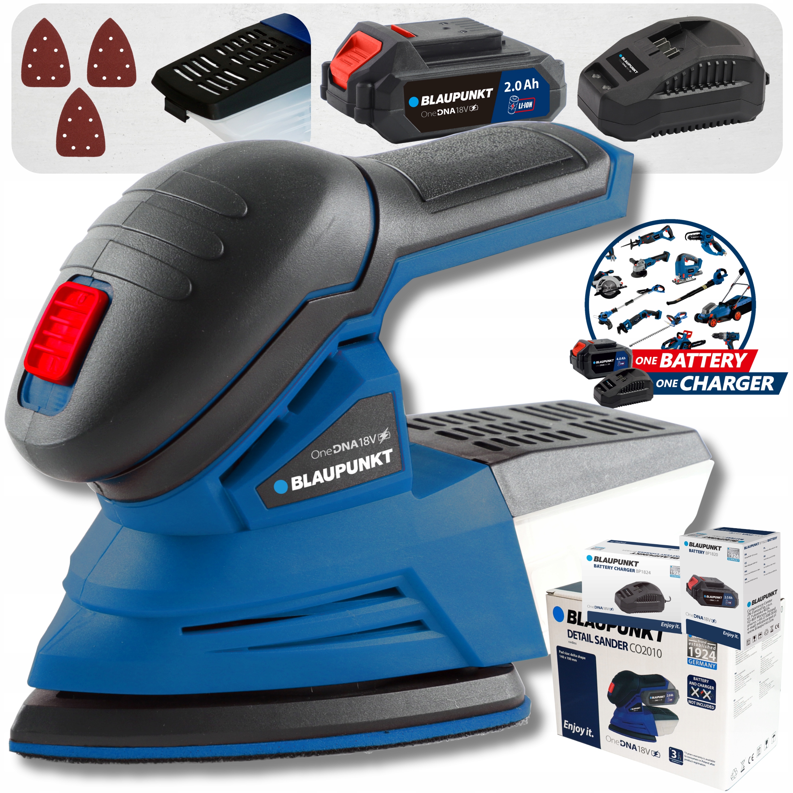 Szlifierka Oscylacyjna Akumulatorowa 18V Delta Zestaw 2 Ah Ładowarka Rzep