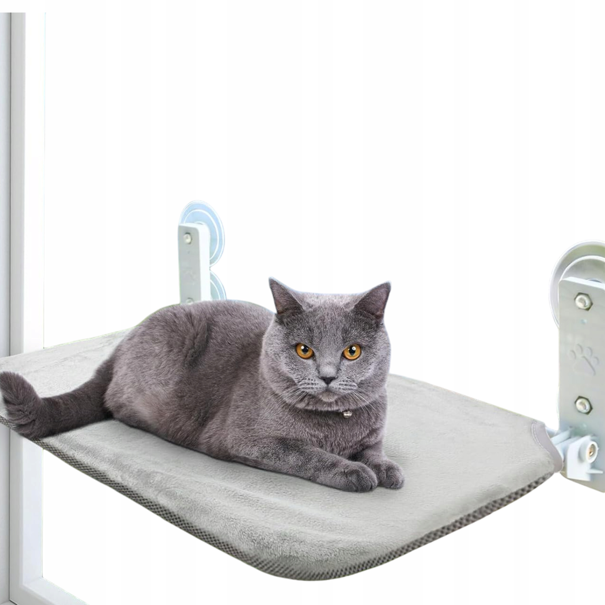 Guusii Home Hamak dla Kota na Okno L 57x32 cm| Szary |Bez Wiercenia Odporny