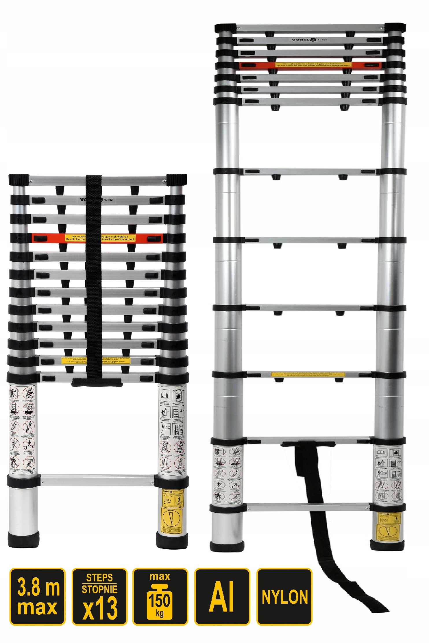Teleskopická Hliníková Rebríková Tyč 3,8 M 13 Stupňov Vorel 17702