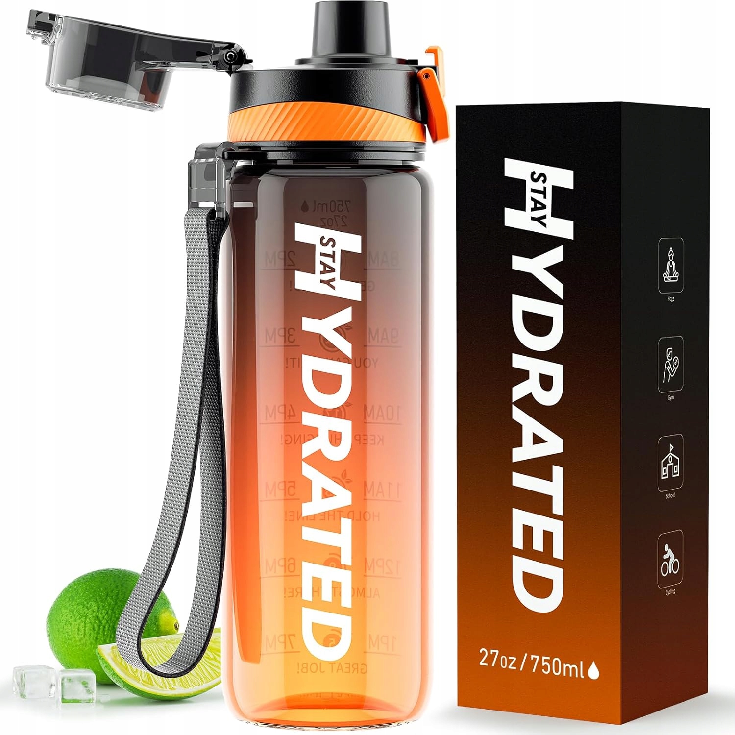 Butelka sportowa 750 ml z Oznaczeniem Czasu Bpa Free Mevoly bidon sportowy