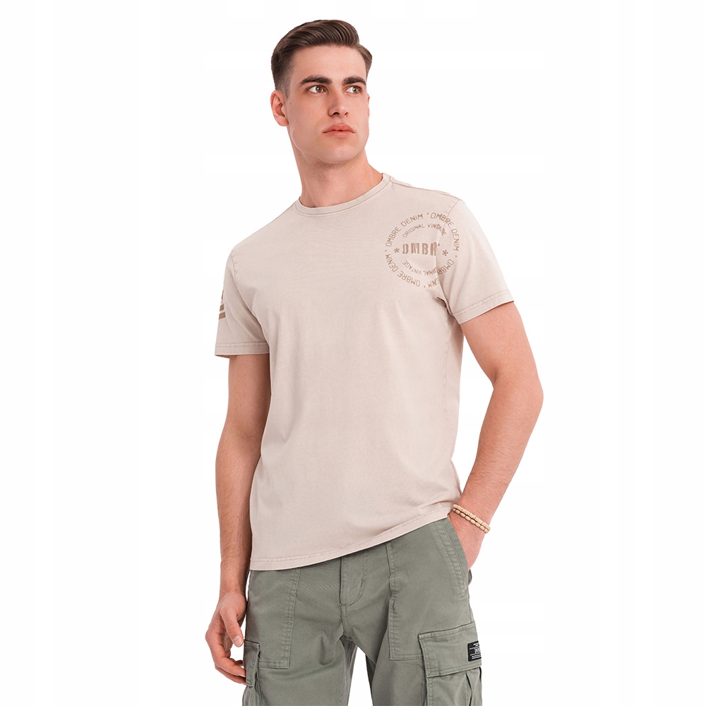 Pánské bavlněné tričko ve vojenském stylu béžové OM-TSWT-0202 V1 vel. XXL