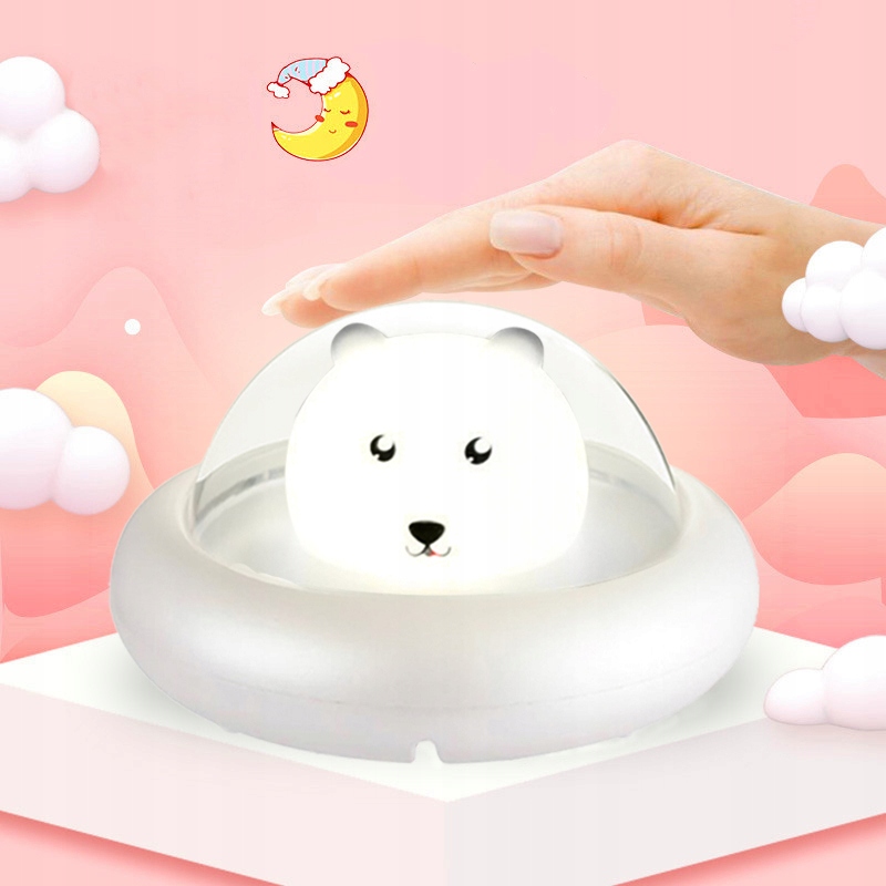 BEZPRZEWODOWA Lampka Silikonowa Miękka Nocna LED dla DZIECI MISIU PREZENT Kolor dominujący biały