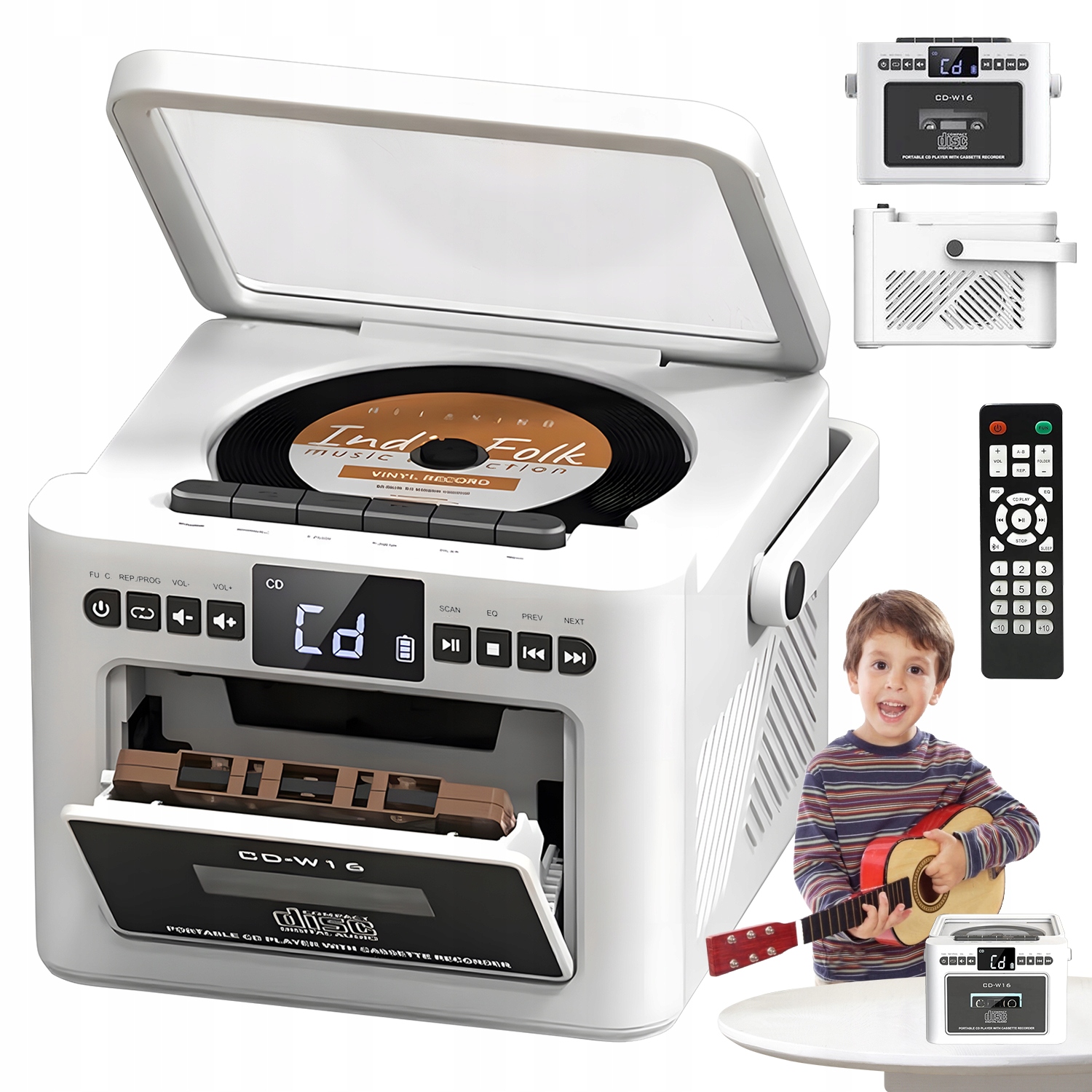 CD Přehrávač Přenosný Bluetooth Kazetový Fm Rádio Usb Aux Sd Bílý